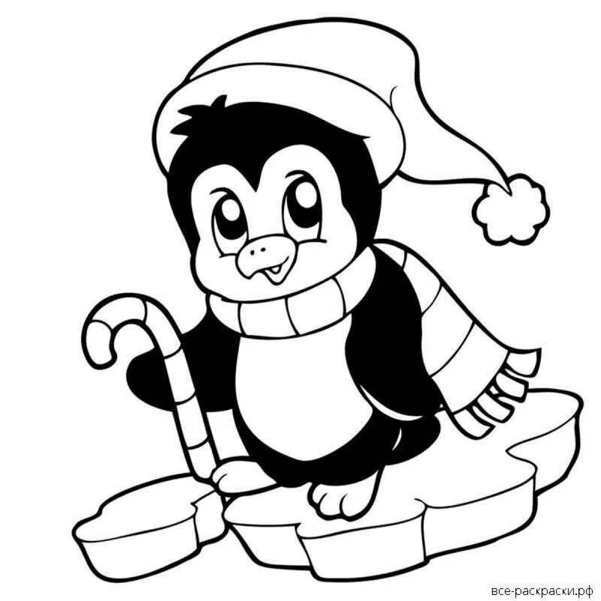Glittering Christmas penguin coloring page