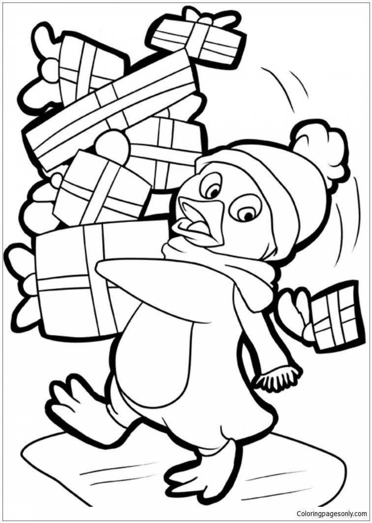 Coloring cute christmas penguin