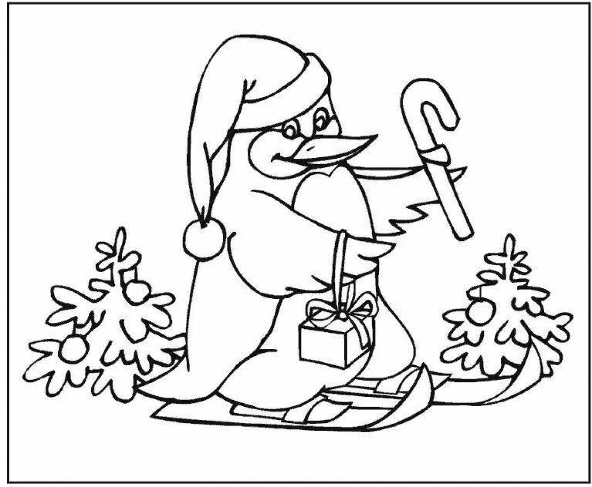 Раскраска сладкий рождественский пингвин