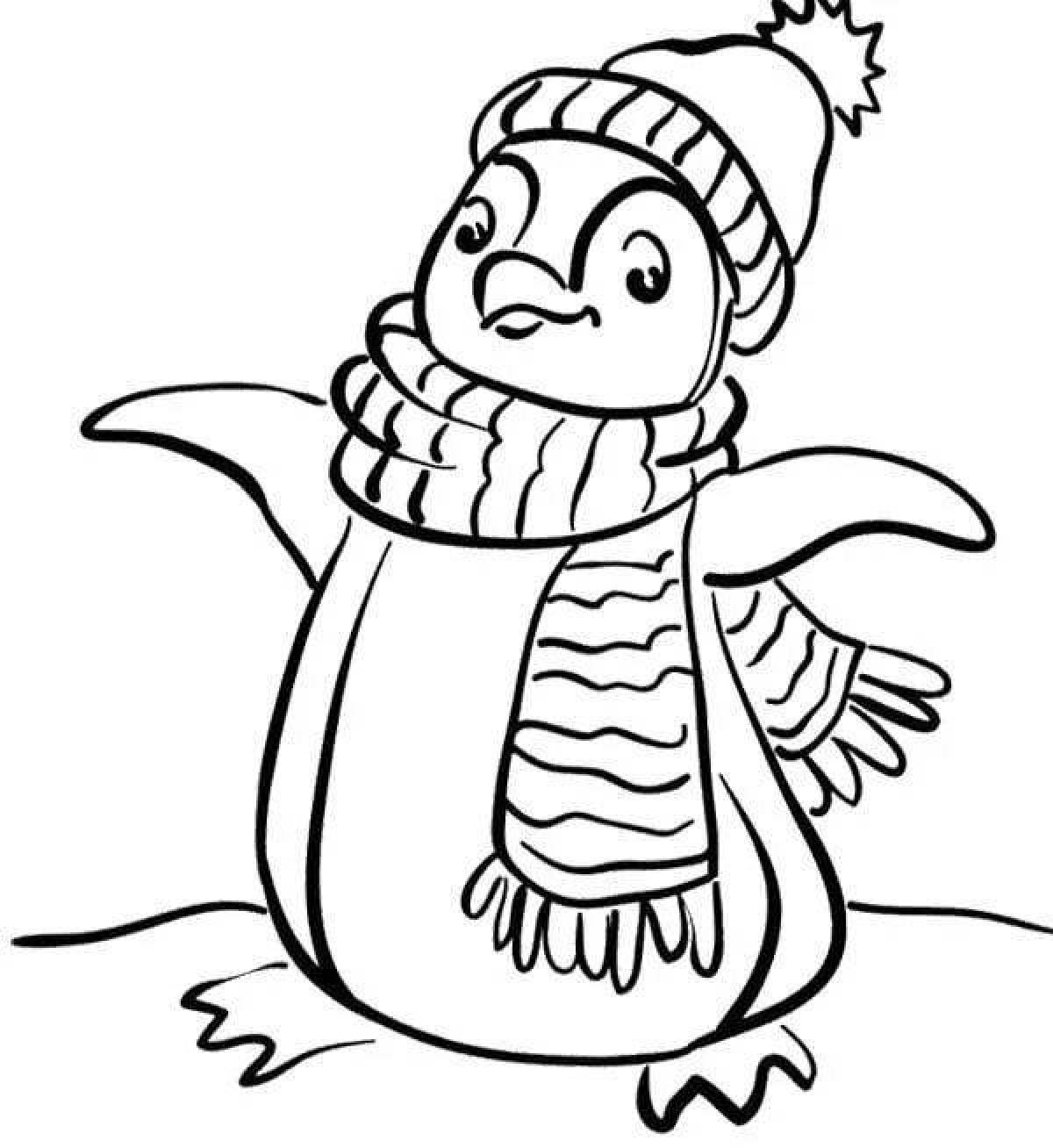 Coloring page magical christmas penguin