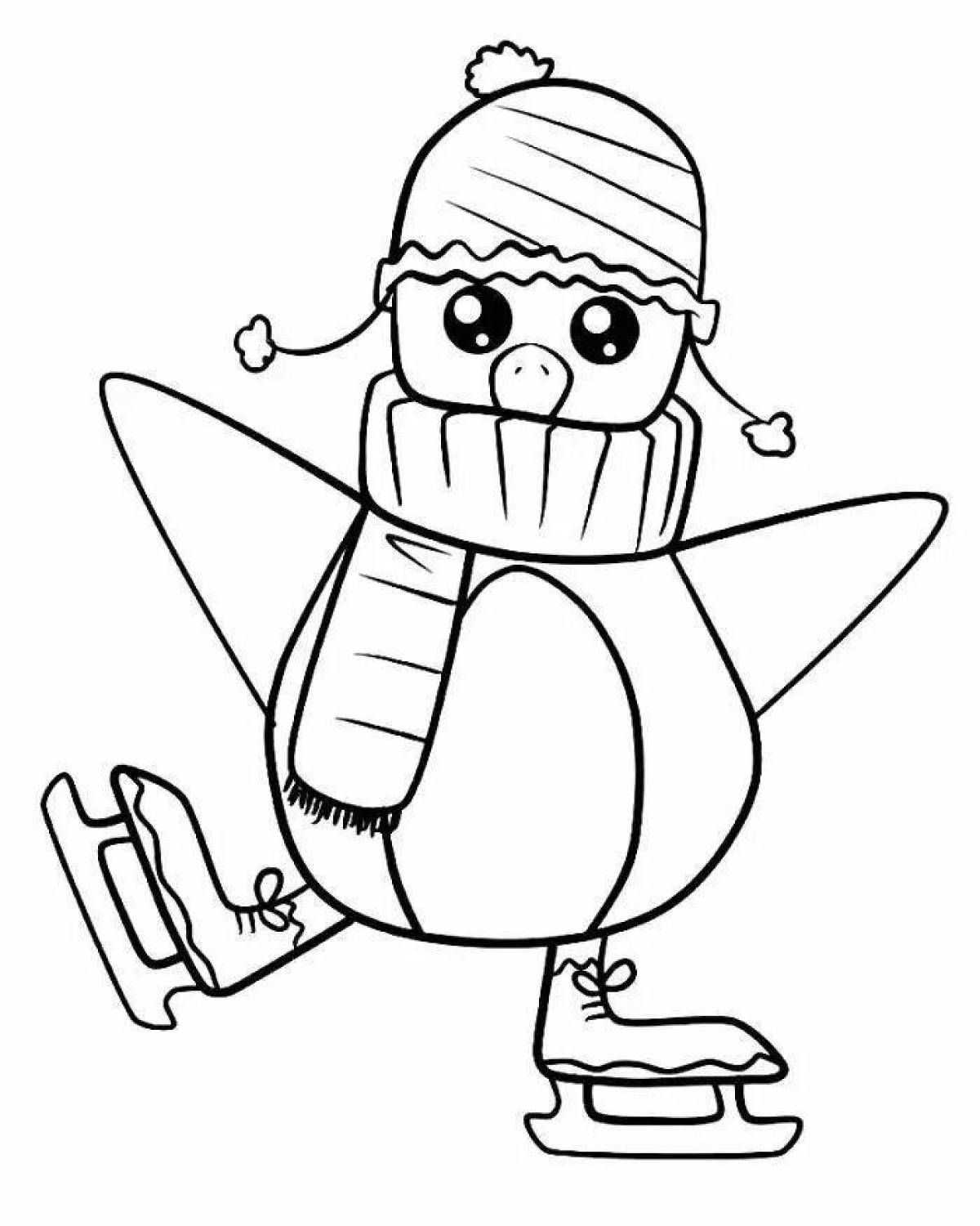 Gorgeous Christmas penguin coloring page