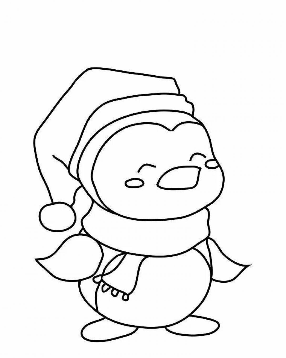 Adorable Christmas penguin coloring page