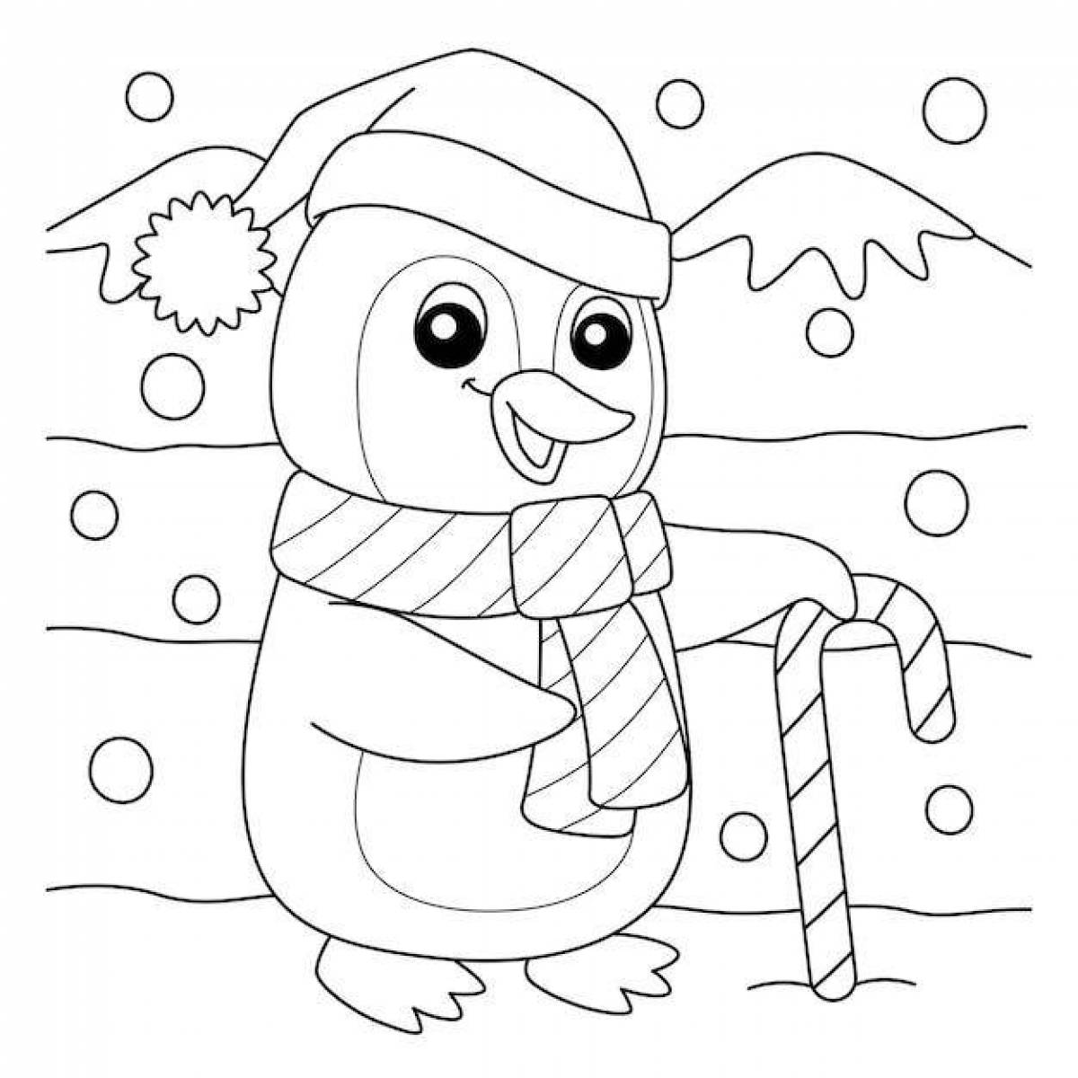 Fancy Christmas penguin coloring page