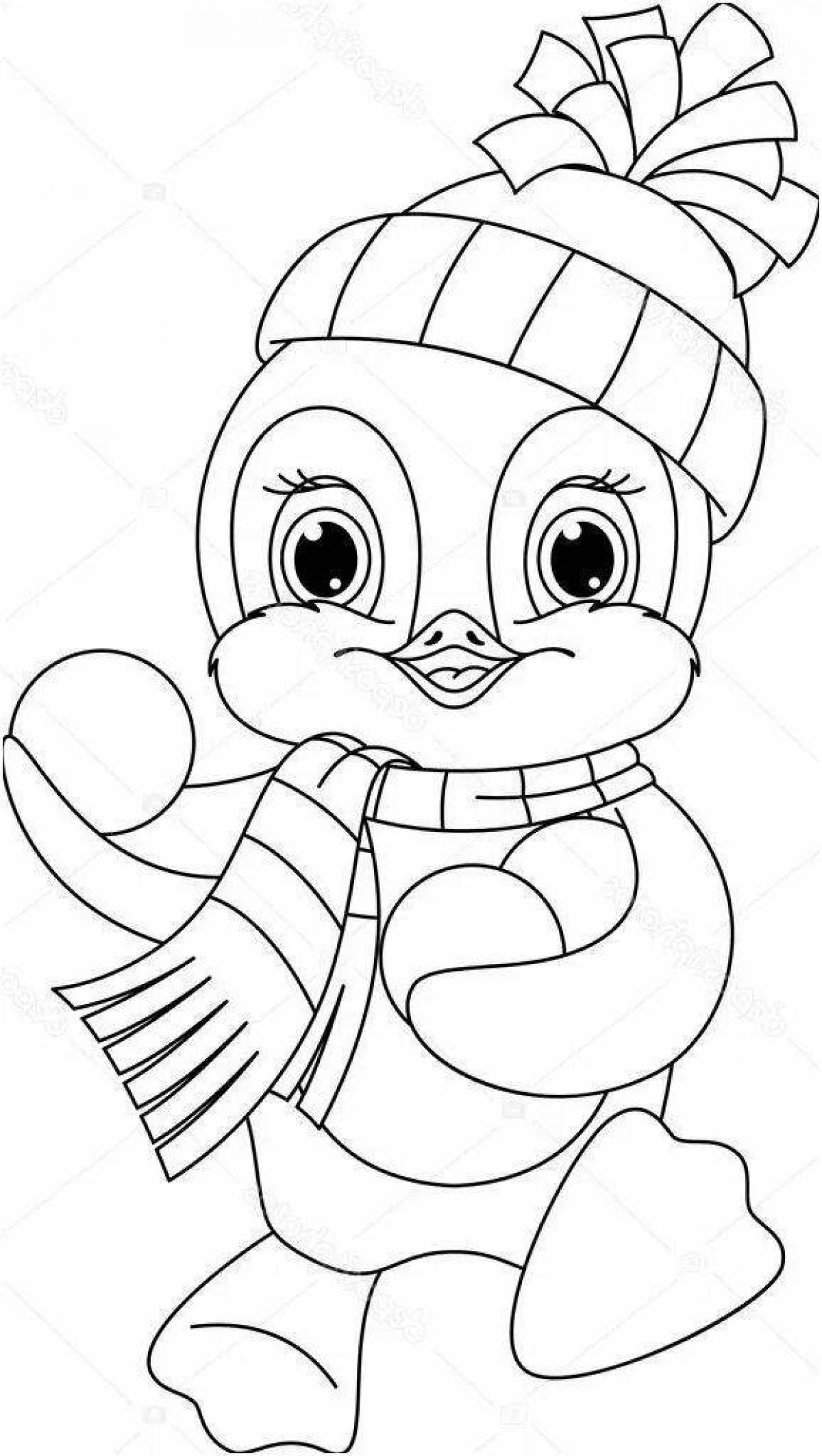 Glamourous Christmas penguin coloring page