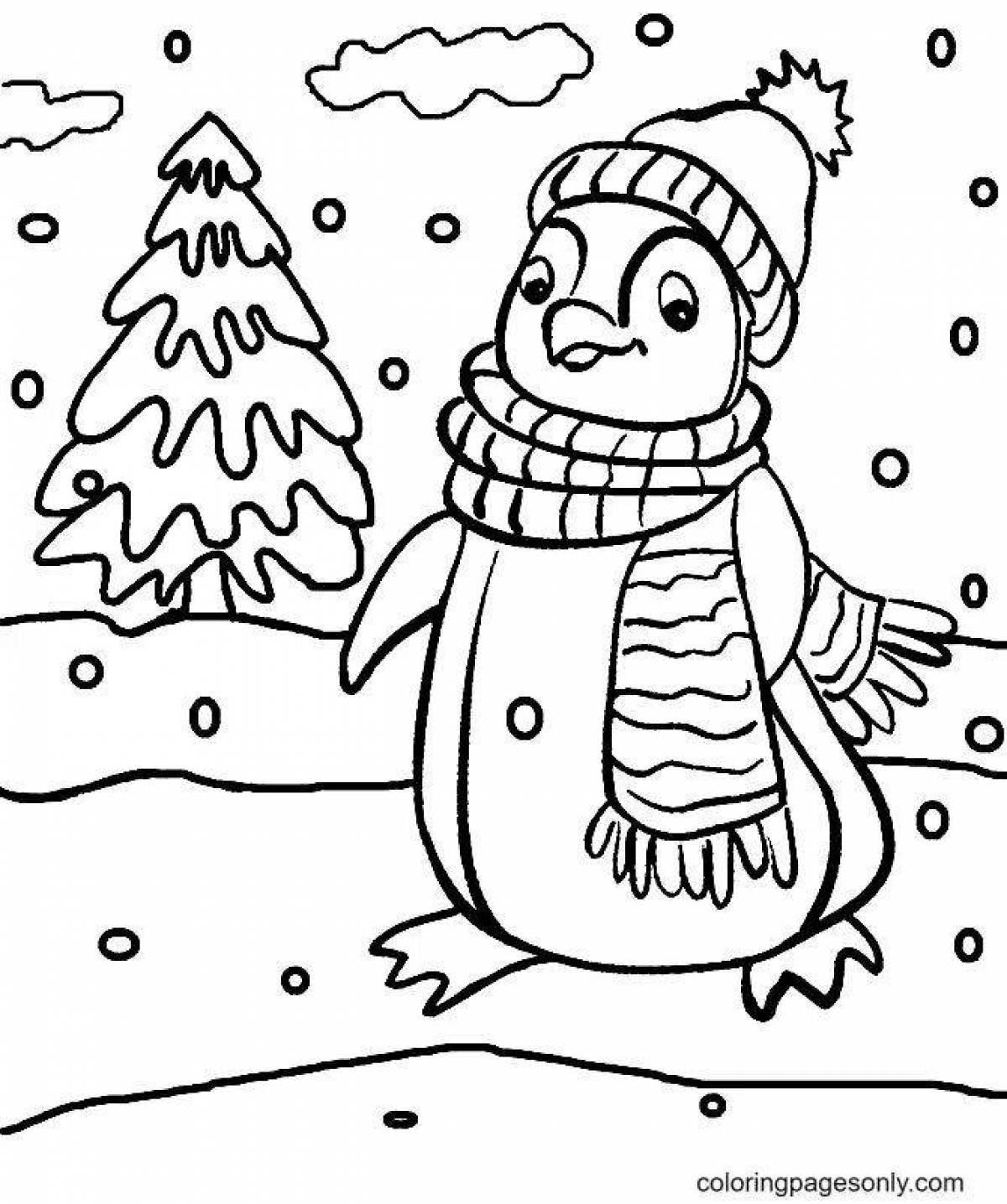 Coloring page dazzling christmas penguin