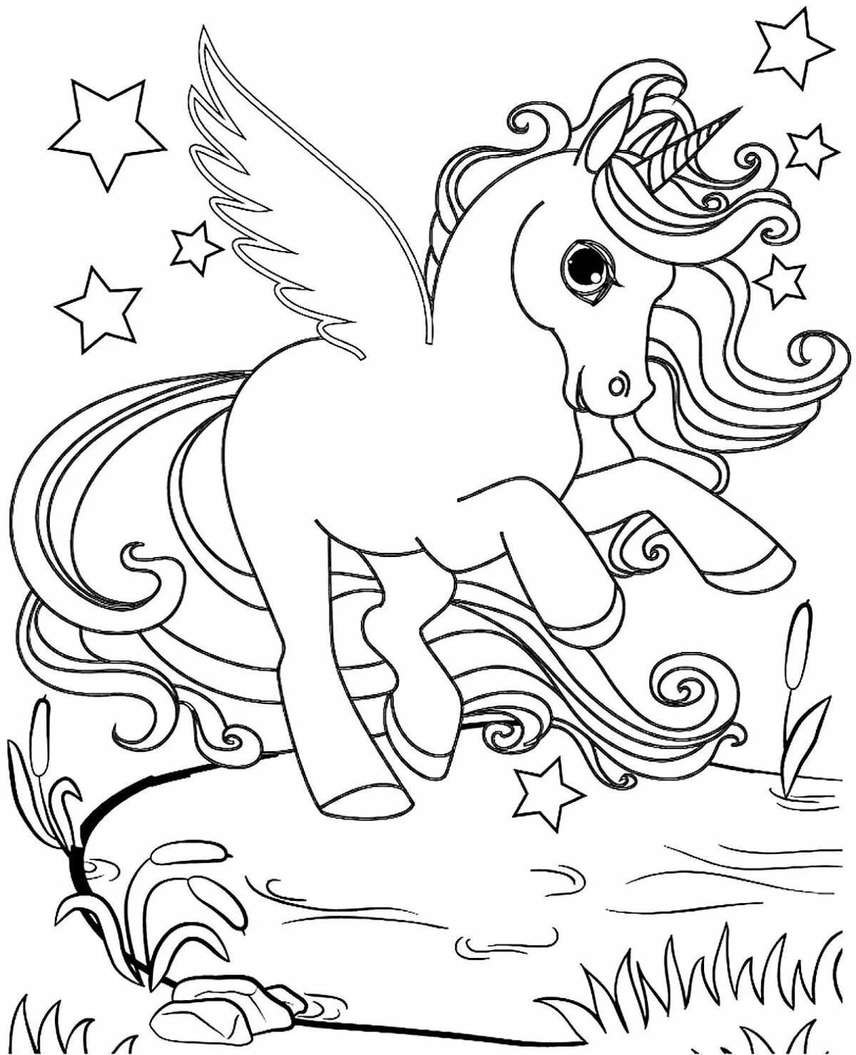 Glowing unicorn coloring page