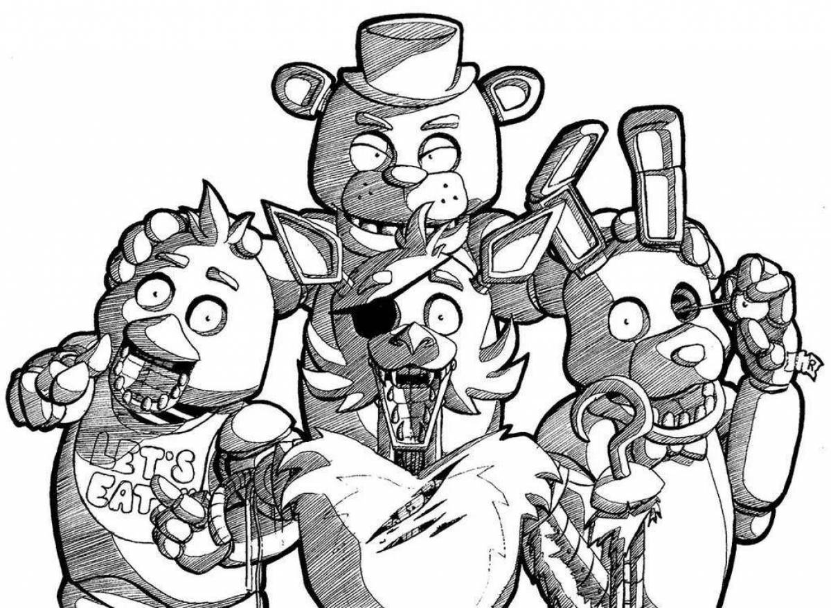 Прекрасная страница раскраски плаката fnaf