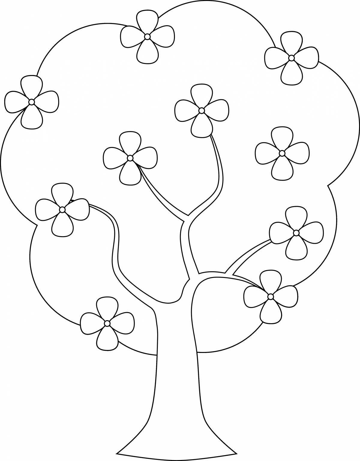 Coloring page of tree with playful pattern