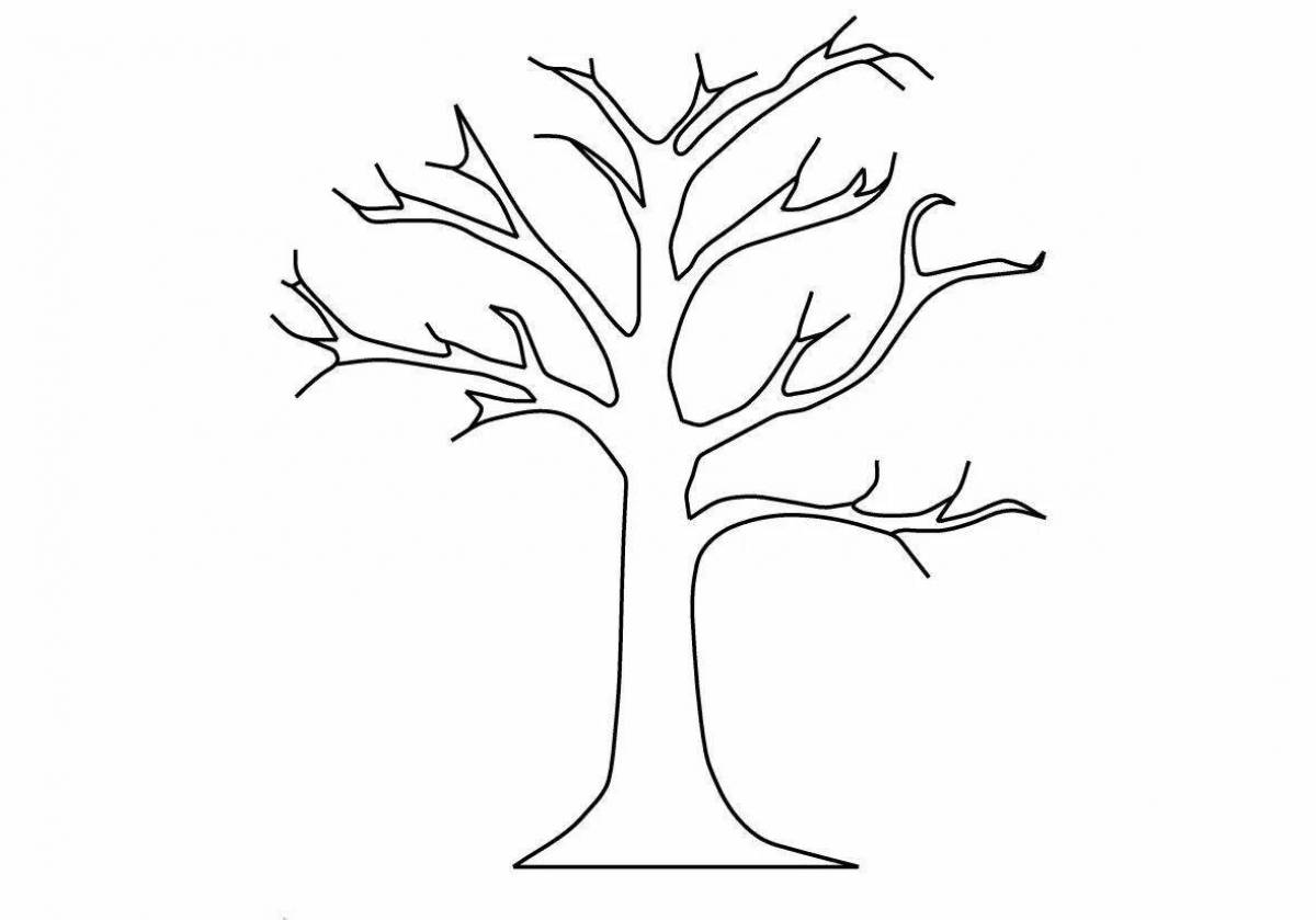 Coloring page of tree with surreal pattern