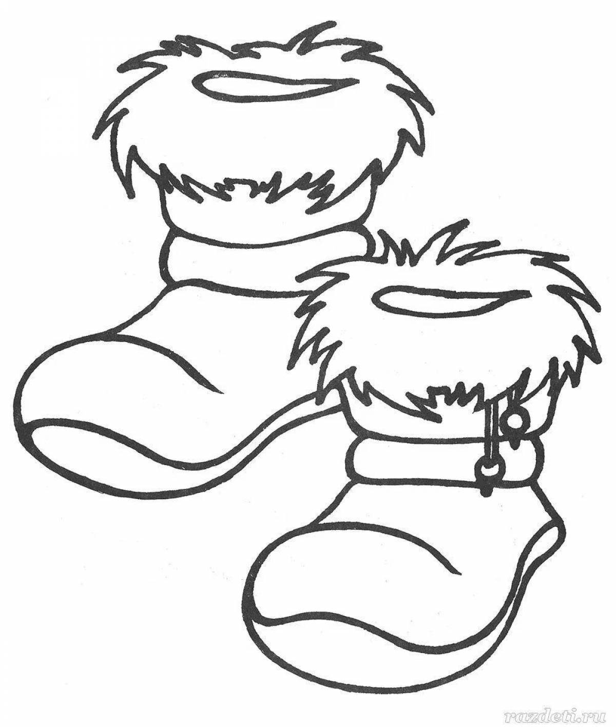 Coloring page decorated winter shoes