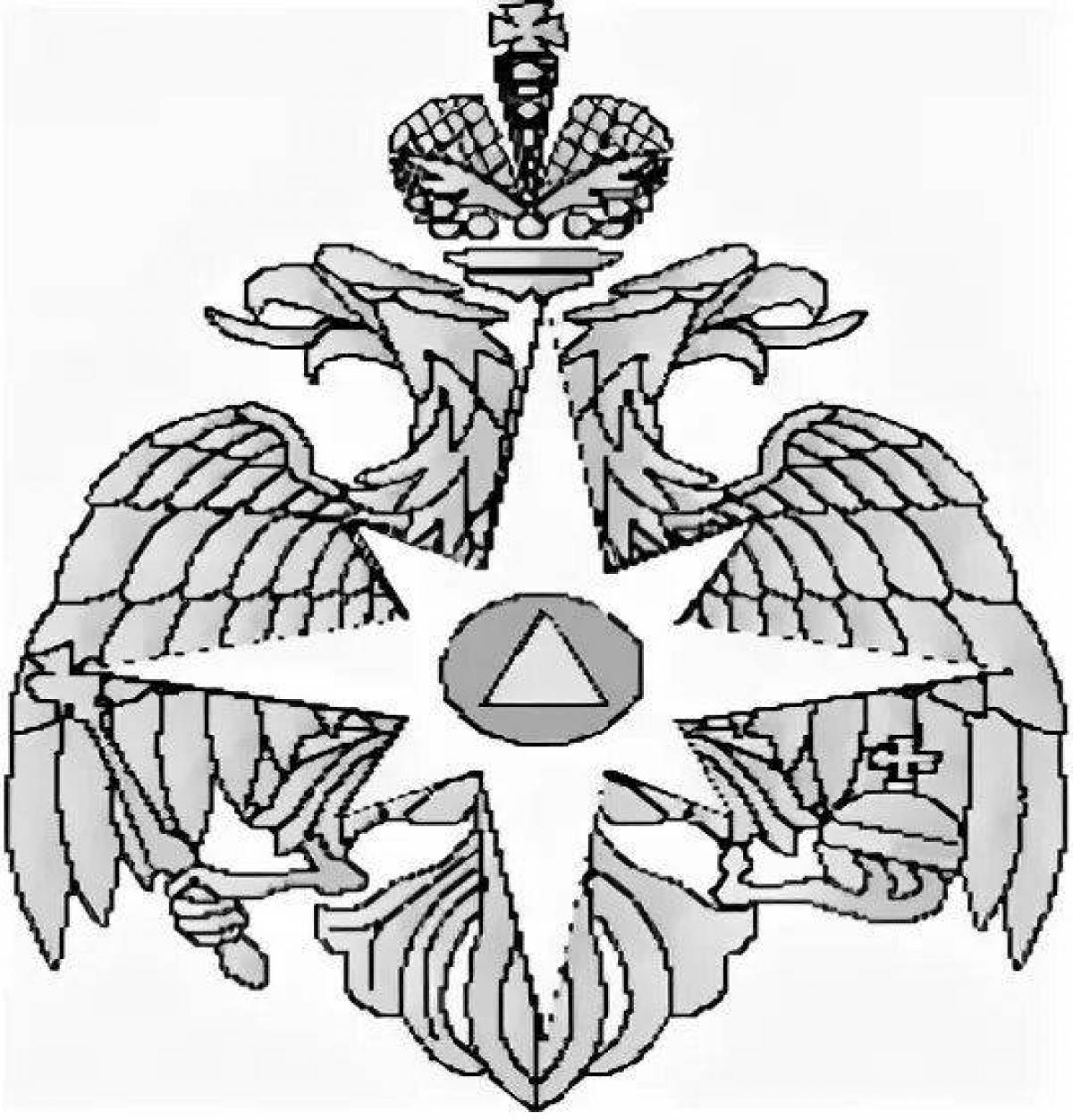 Coloring page fancy emblem of the Ministry of Emergency Situations
