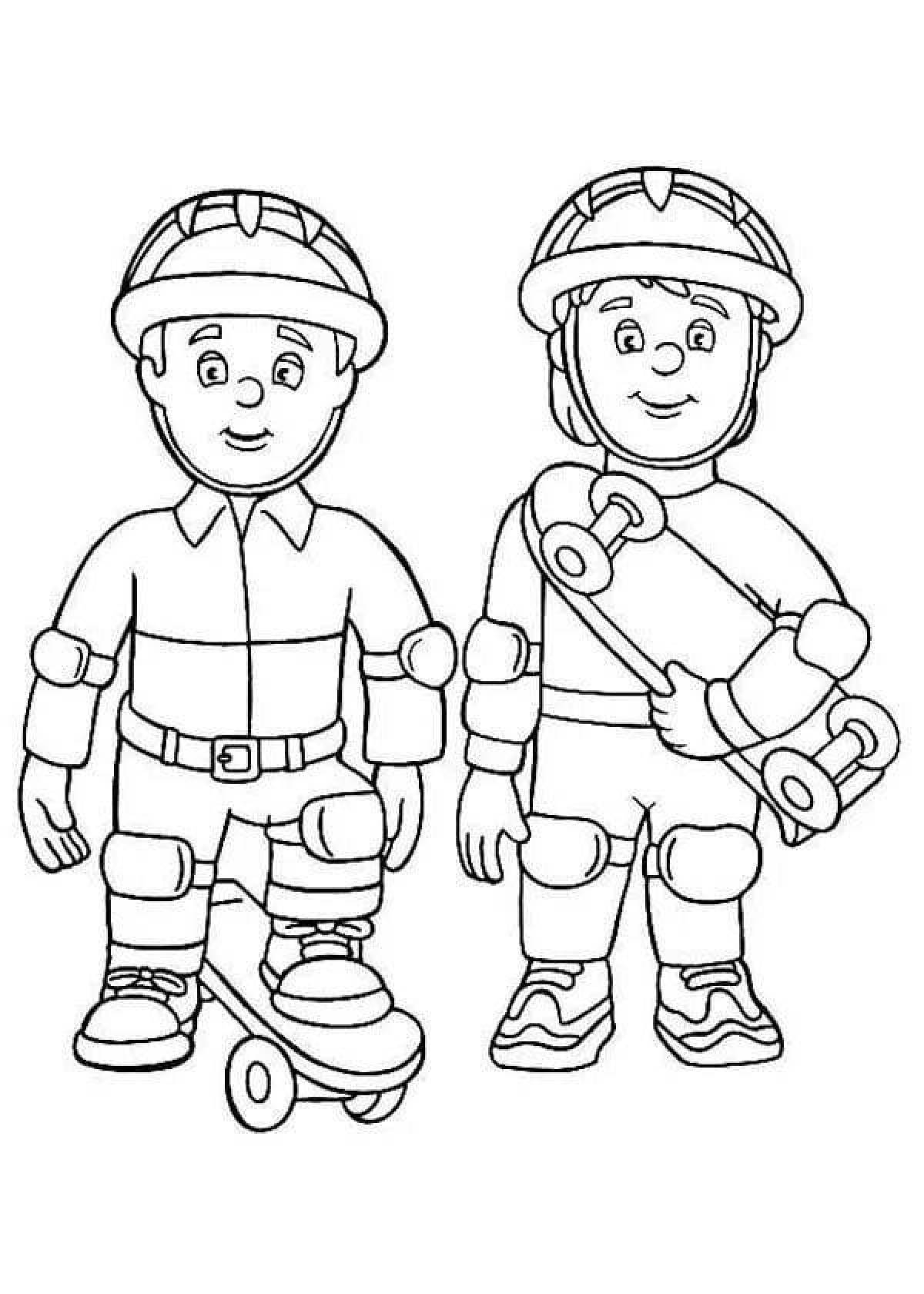 Bright drawing of a firefighter