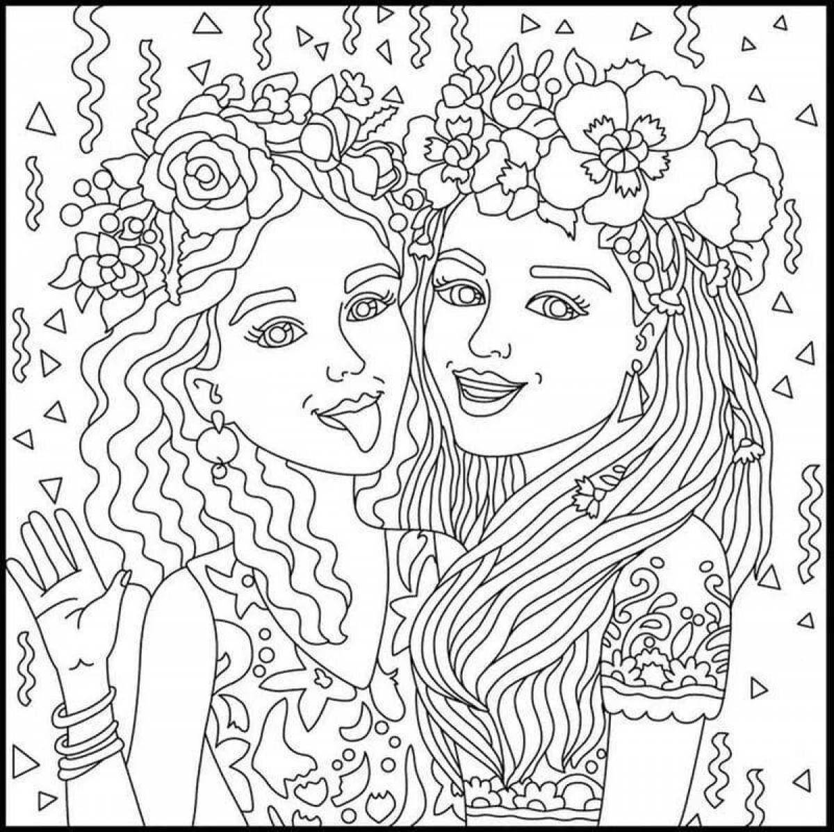 Coloring book best friends in ecstasy
