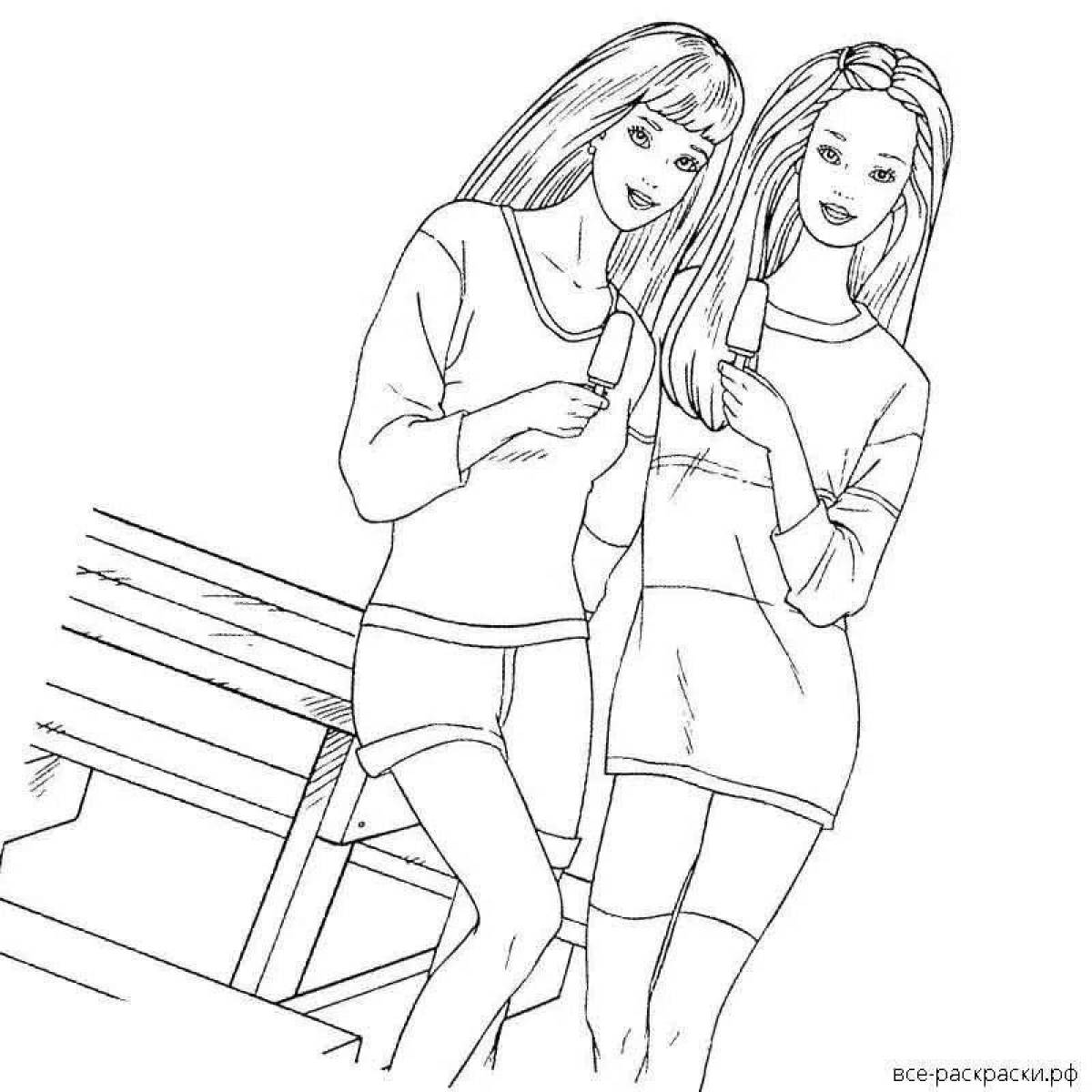 Animated best friends coloring page