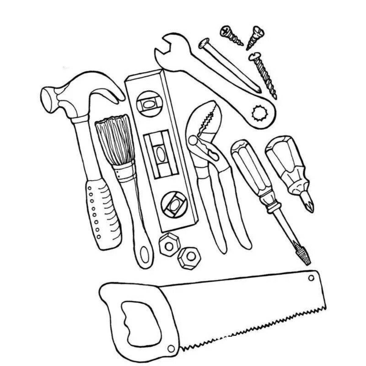 Colorful building tools coloring page