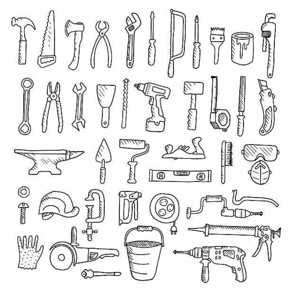 Fun coloring pages of construction tools
