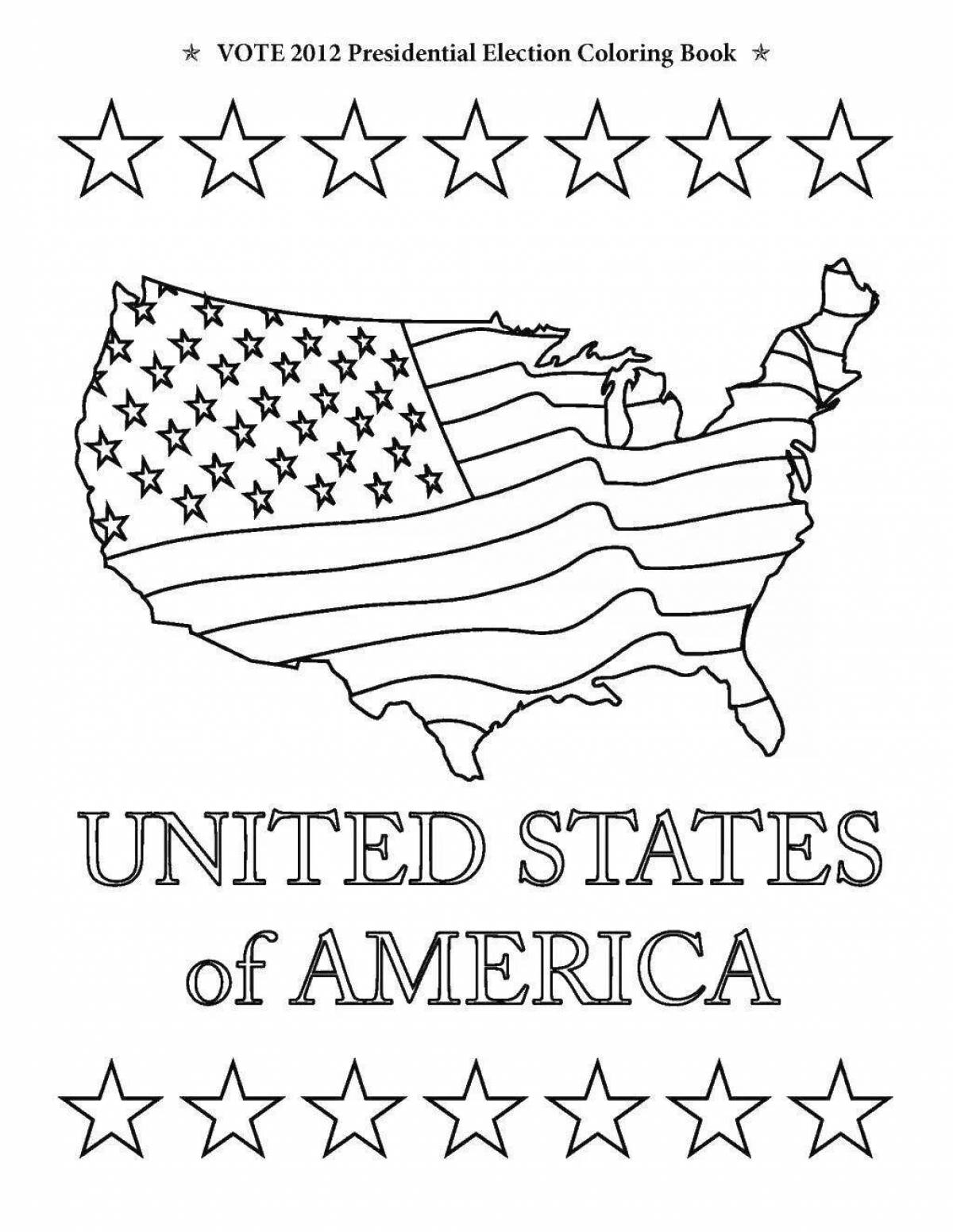 Ярко окрашенная страница раскраски с американским флагом