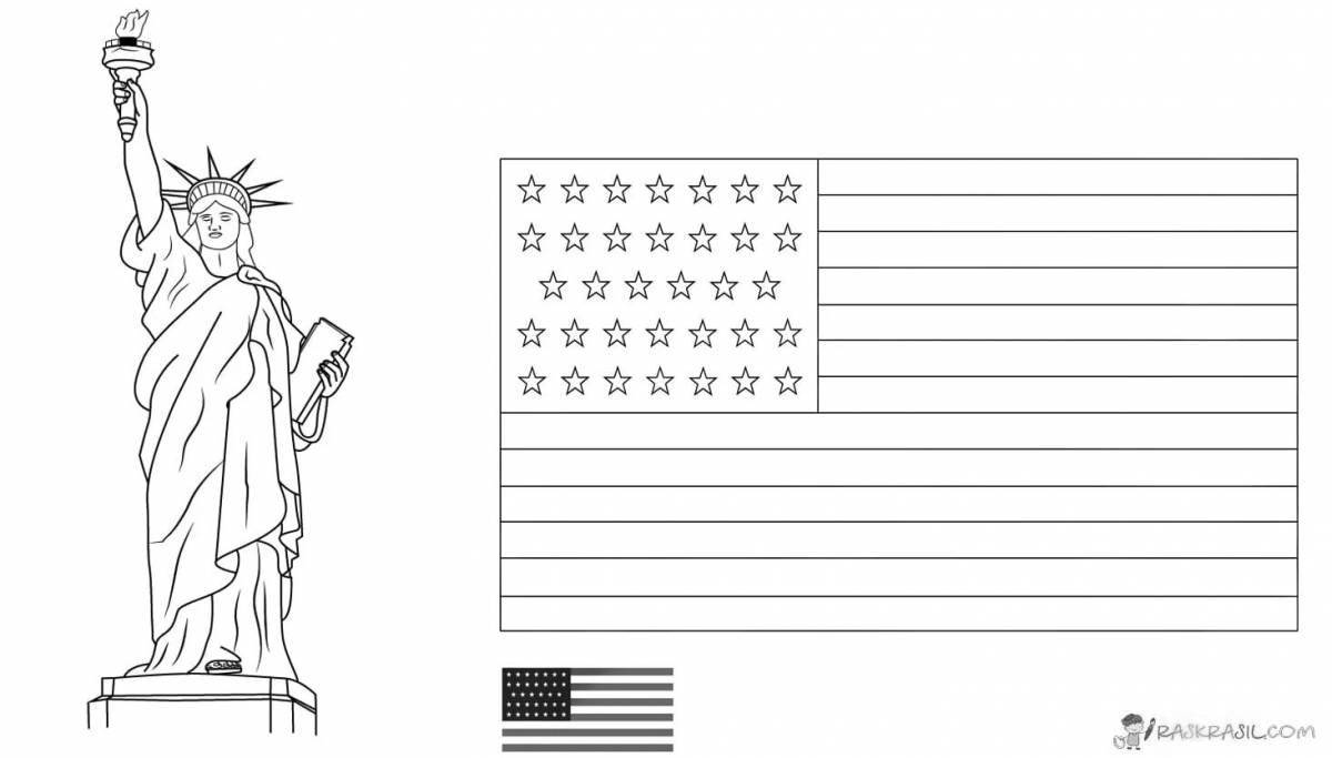 A brightly colored american flag coloring page