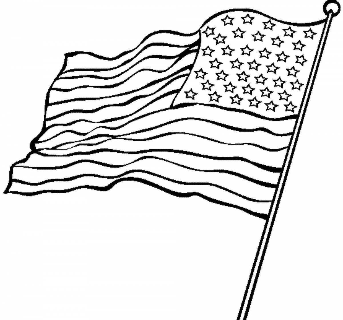Colorfully detailed American flag coloring page