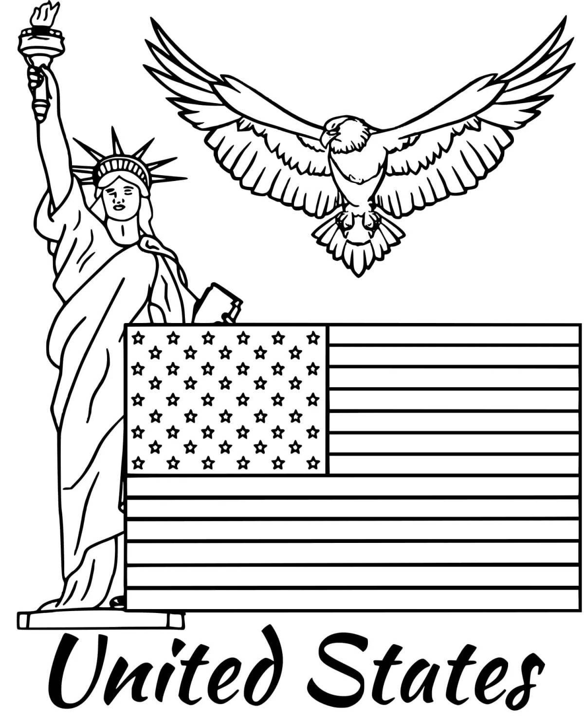 A richly colored American flag coloring page