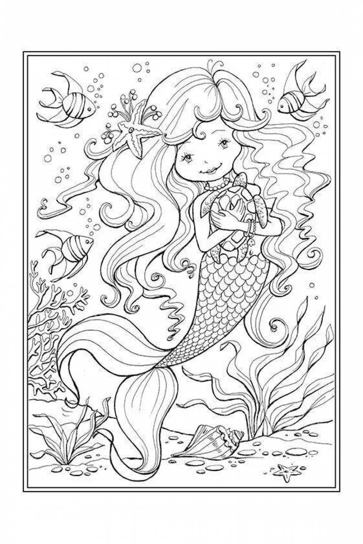 Serene coloring page antistress mermaid