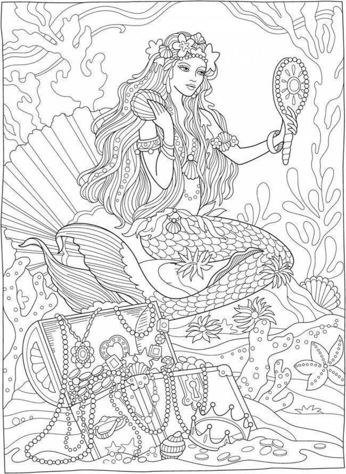 Majestic coloring antistress mermaid