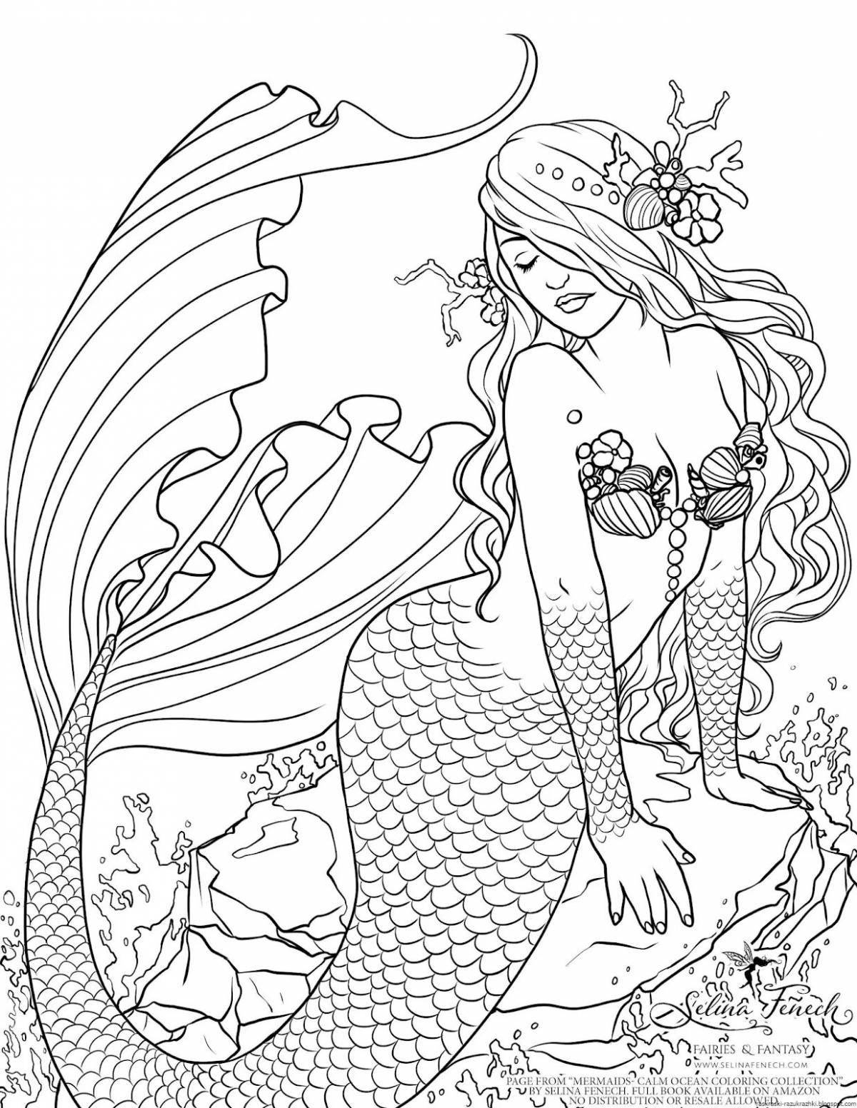 Mystical coloring antistress mermaid
