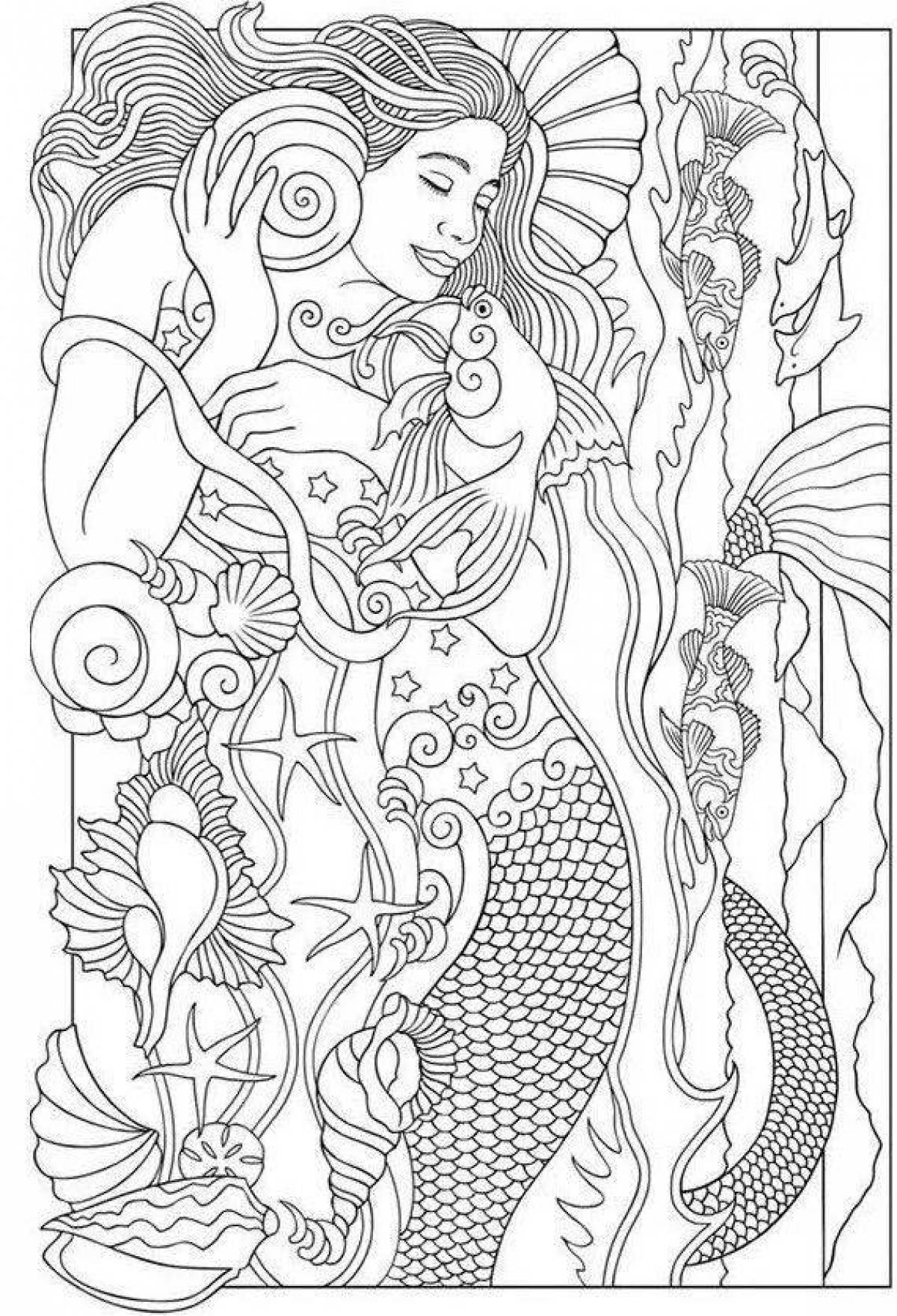 Dreamy coloring antistress mermaid