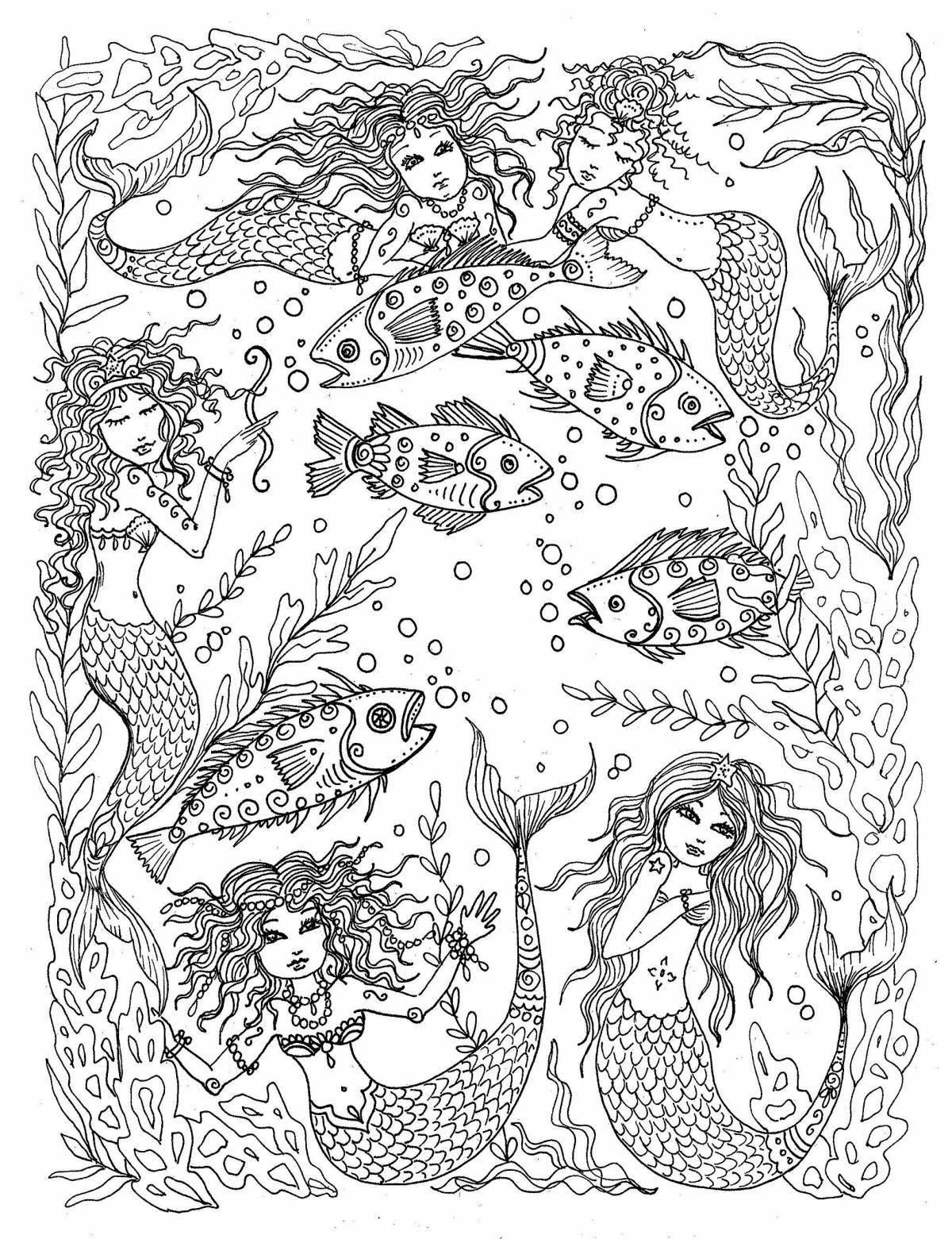 Fascinating anti-stress mermaid coloring book
