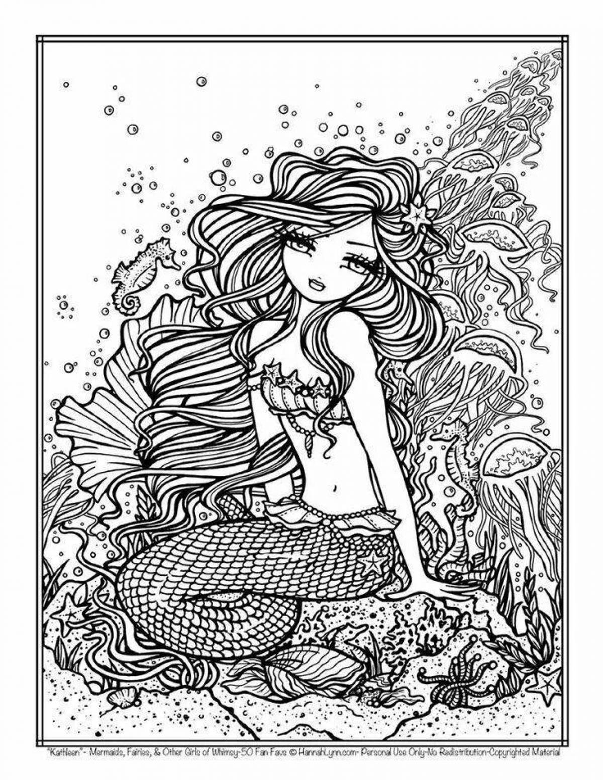 Blissful coloring antistress mermaid
