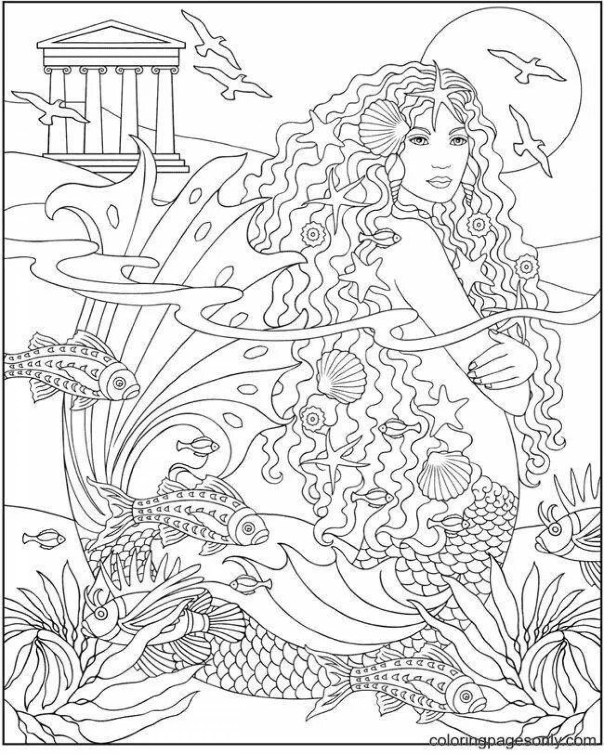 Exotic anti-stress mermaid coloring book