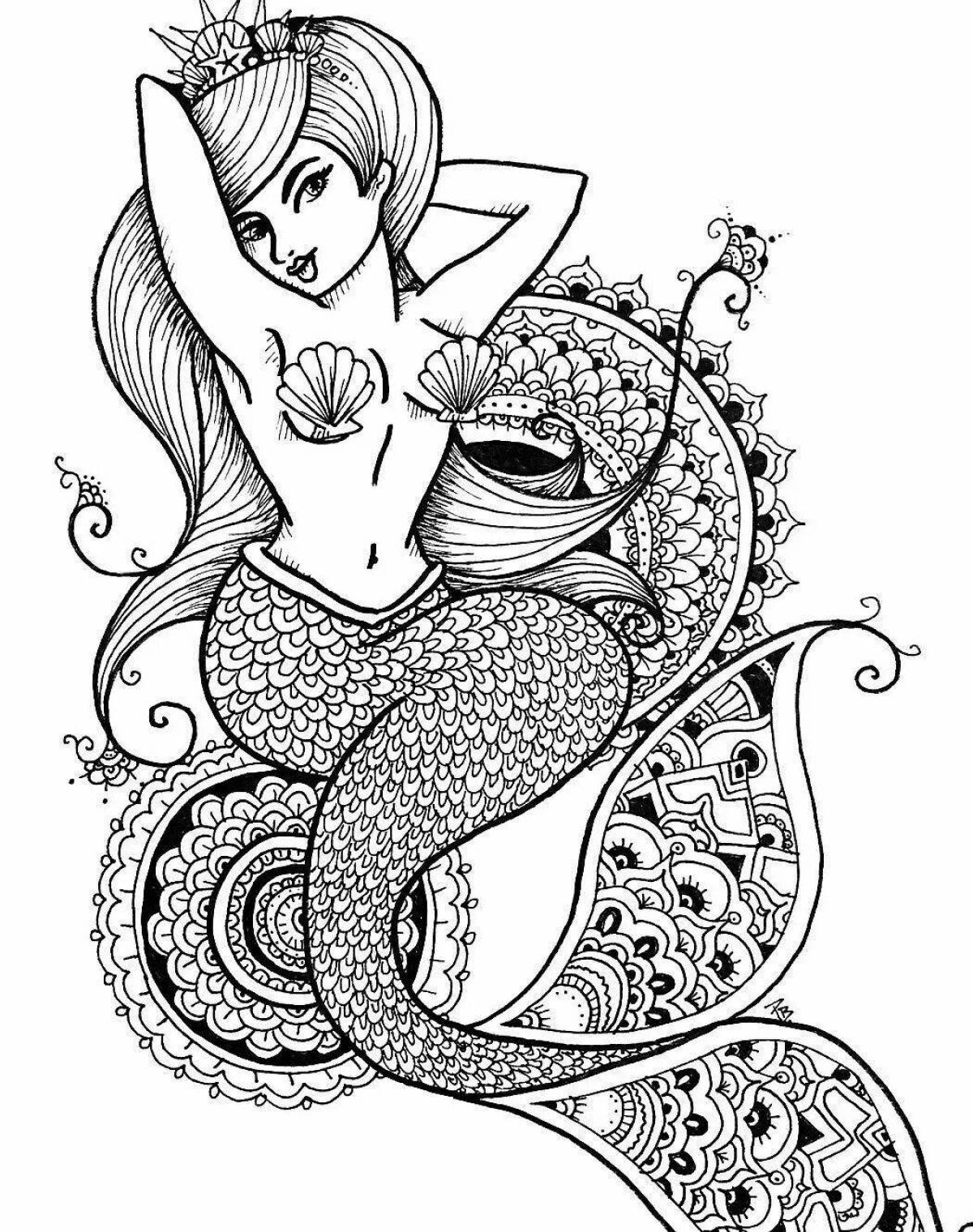 Poetic coloring antistress mermaid