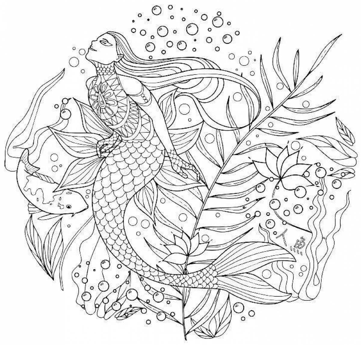 Refreshing coloring antistress mermaid