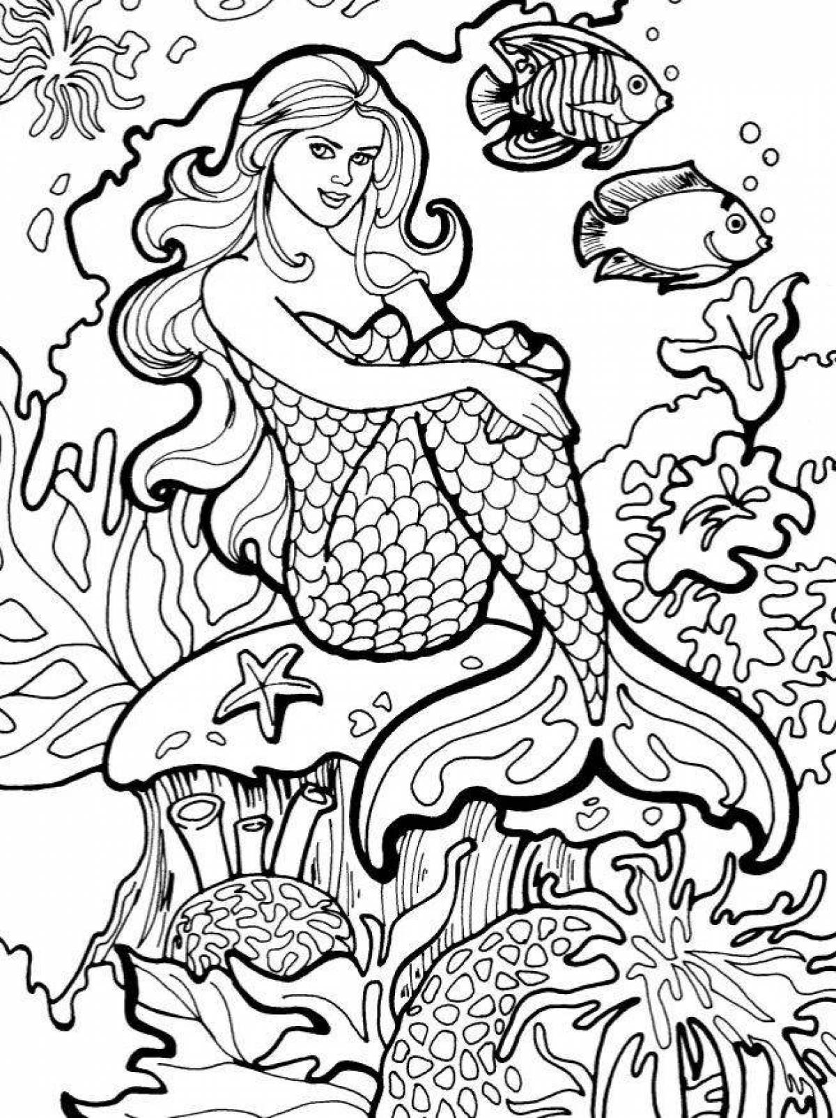 Hypnotic coloring book antistress mermaid