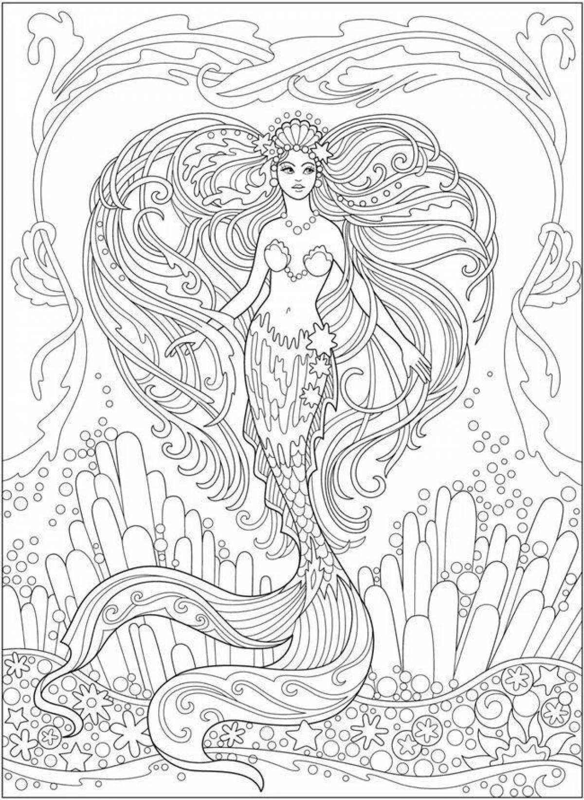 Effective coloring book antistress mermaid