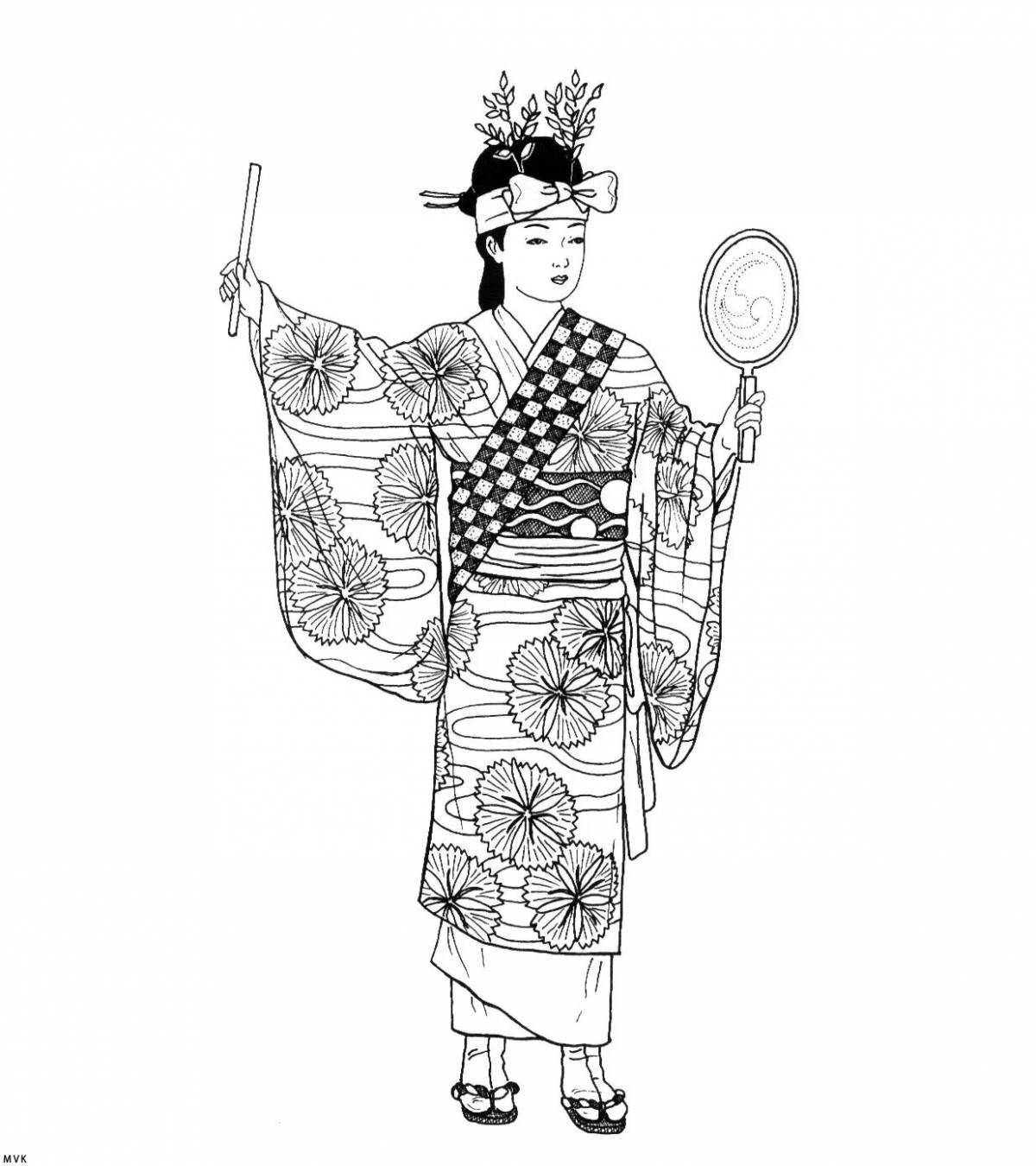 Раскраска «великолепное японское кимоно»