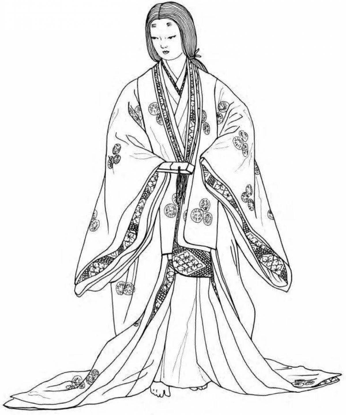 Раскраска великолепное японское кимоно