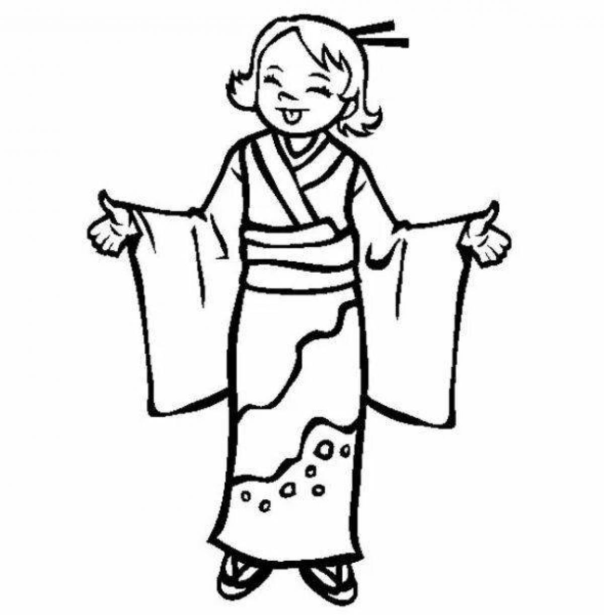 Раскраска славное японское кимоно