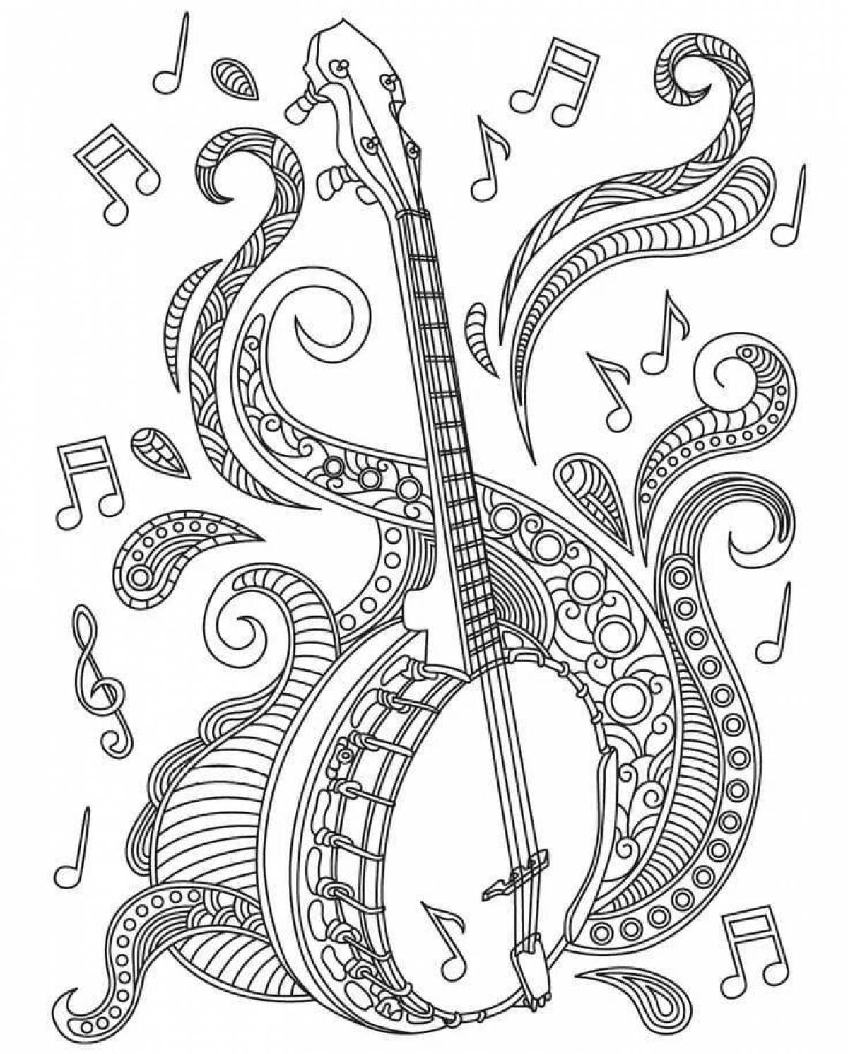 Serene coloring page anti-stress music