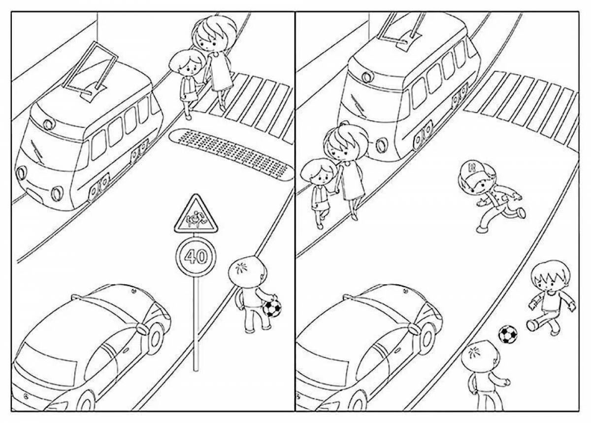 Colorful traffic coloring page