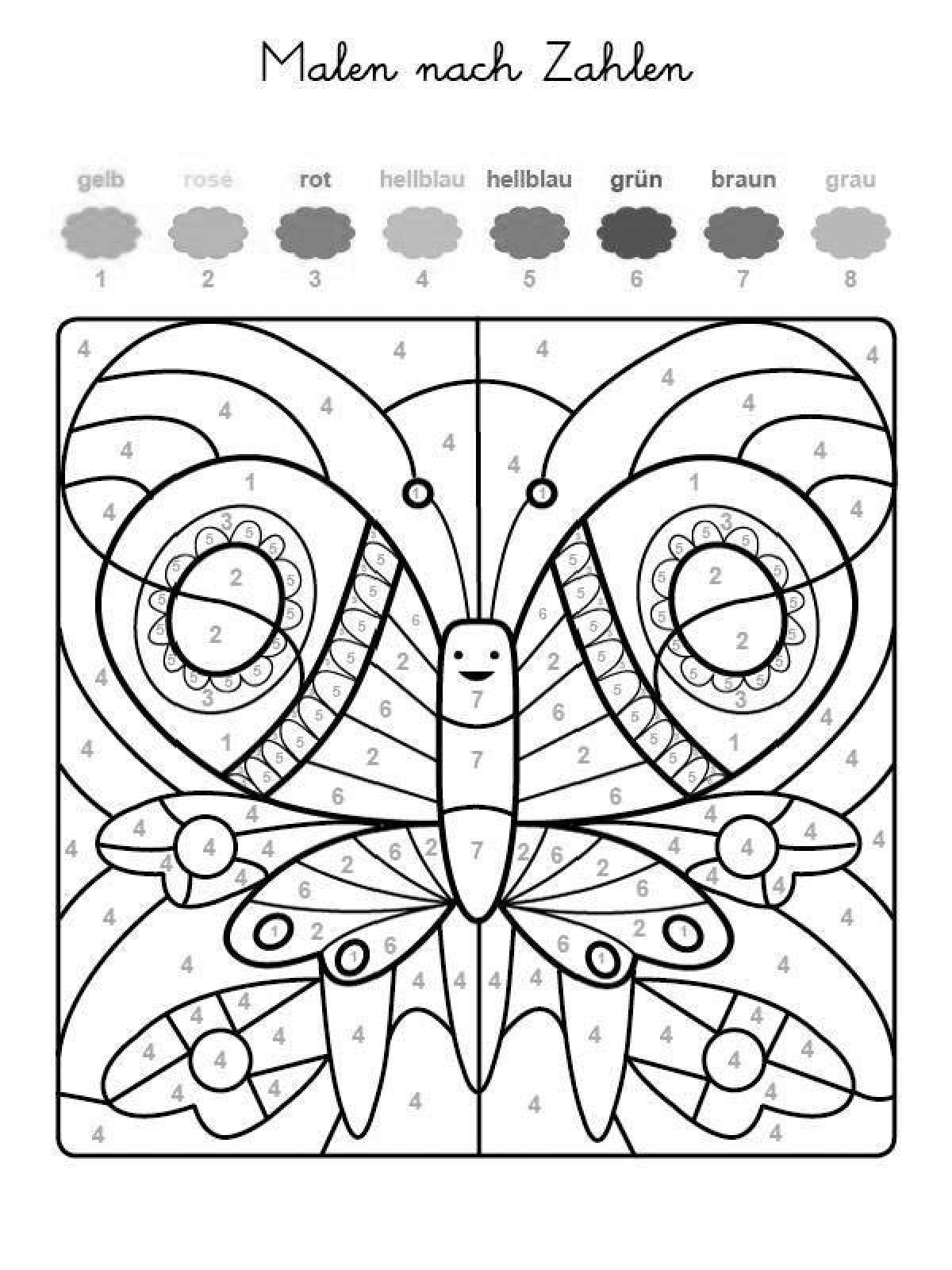 Раскраска по номерам для детей бабочка
