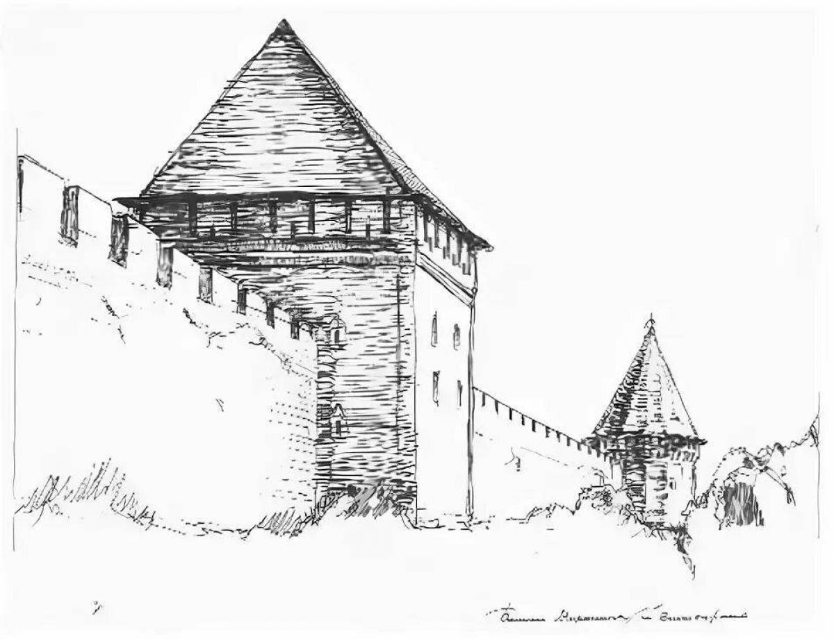Крепостная стена Смоленск рисунок