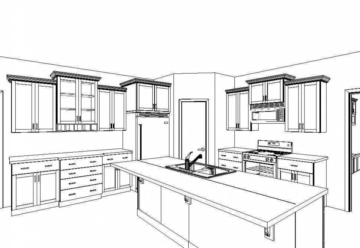 Kitchen drawing. Зарисовка кухни. Кухня карандашом. Раскраска кухня. Эскиз кухонной мебели.