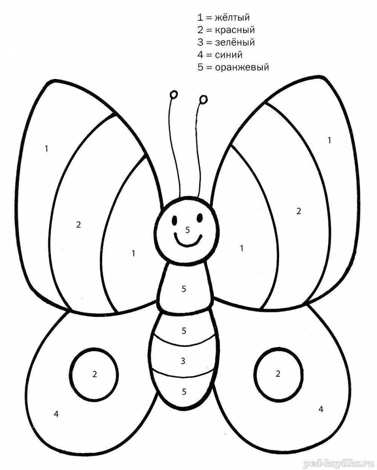 Цветная сумасшедшая бабочка-раскраска по номерам