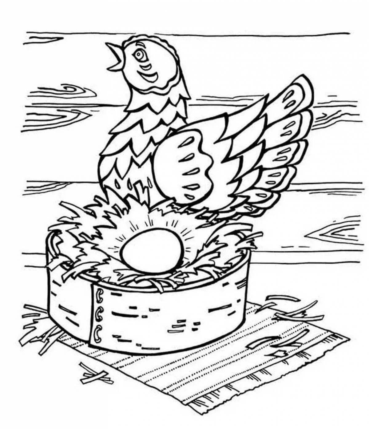 Роскошная раскраска сказочный цыпленок ряба