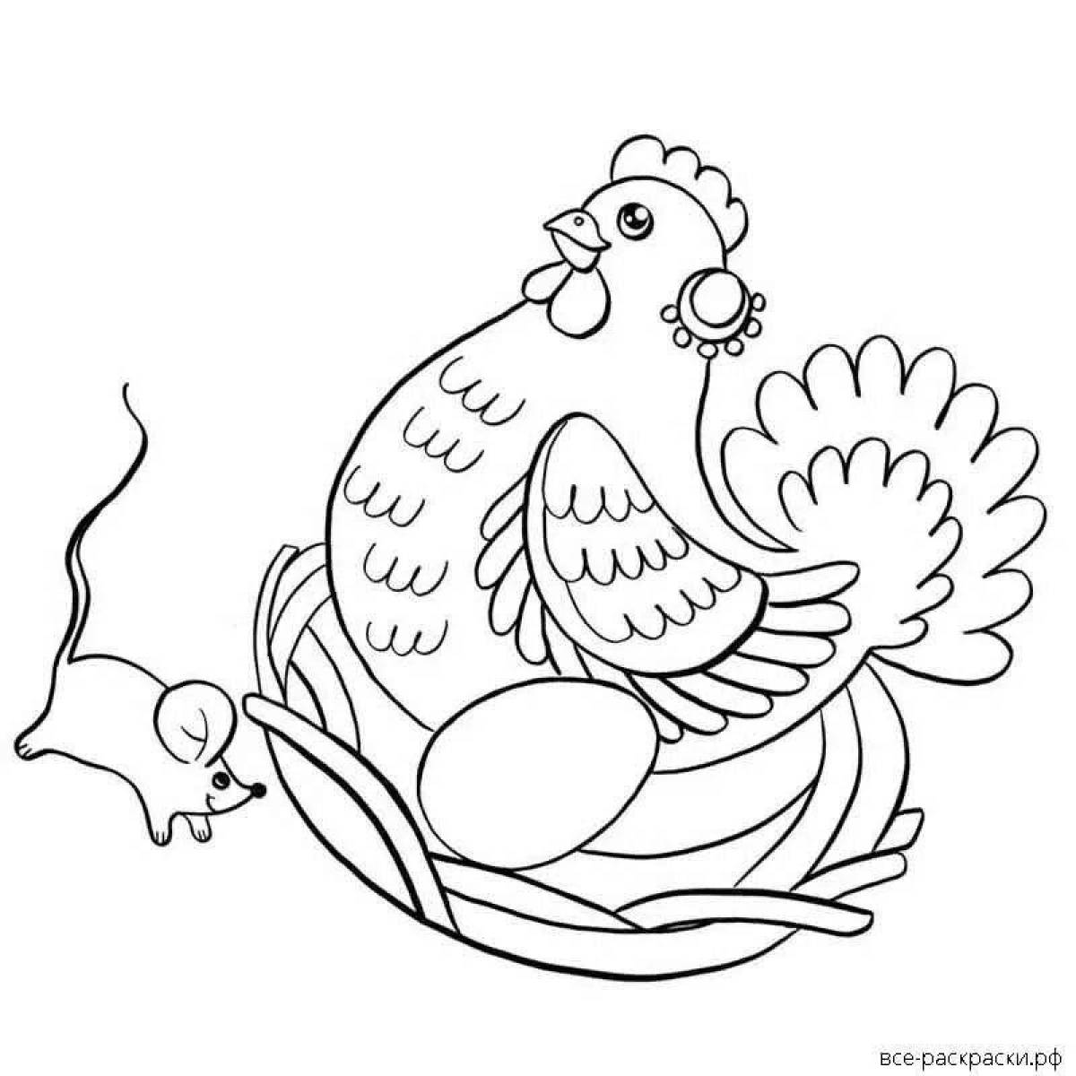 Elegant coloring fairy tale hen pockmarked