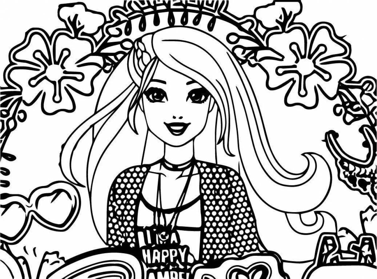 Coloring page charming barbie in the car