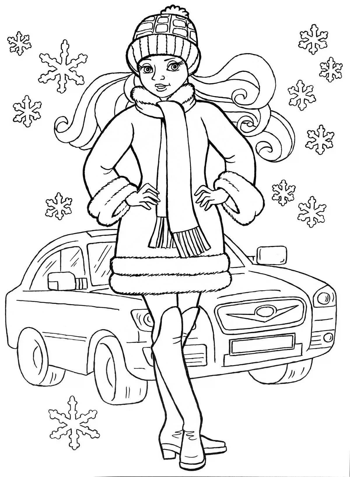Exquisite barbie in the car coloring book