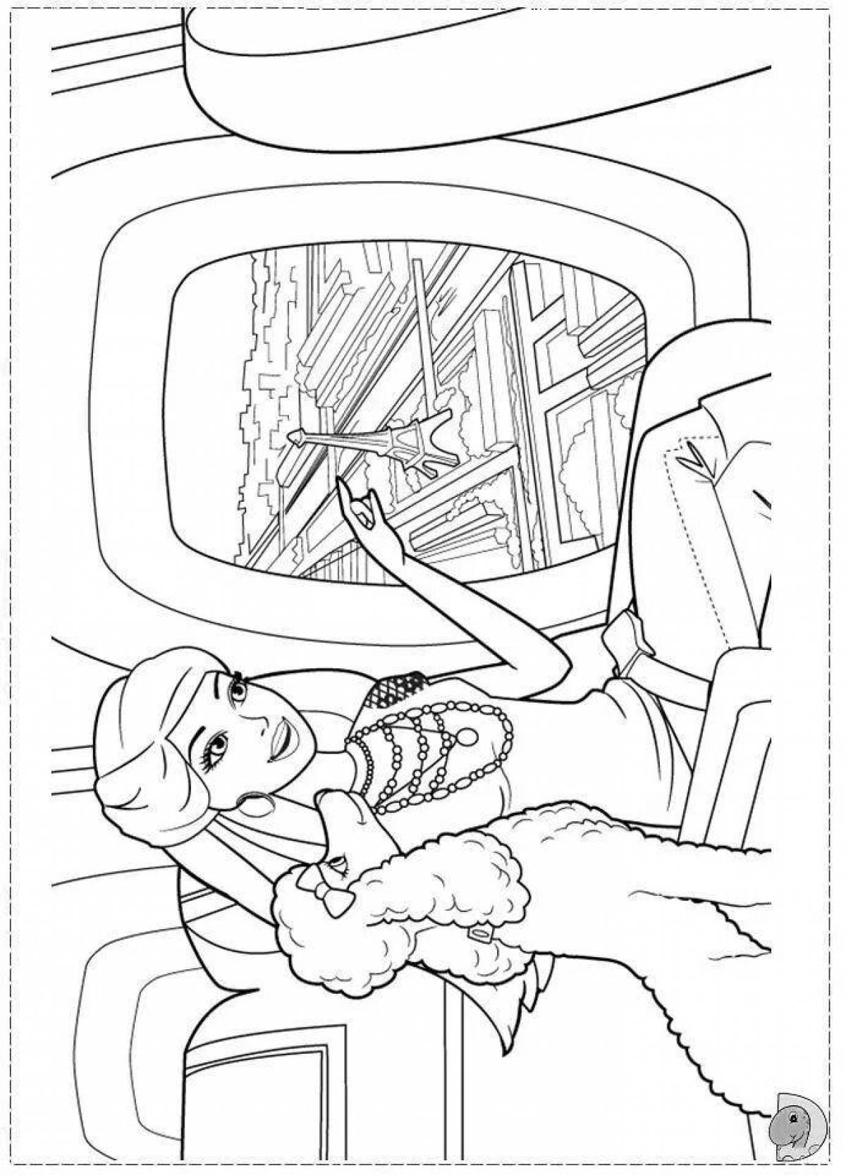 Gorgeous barbie in the car coloring book