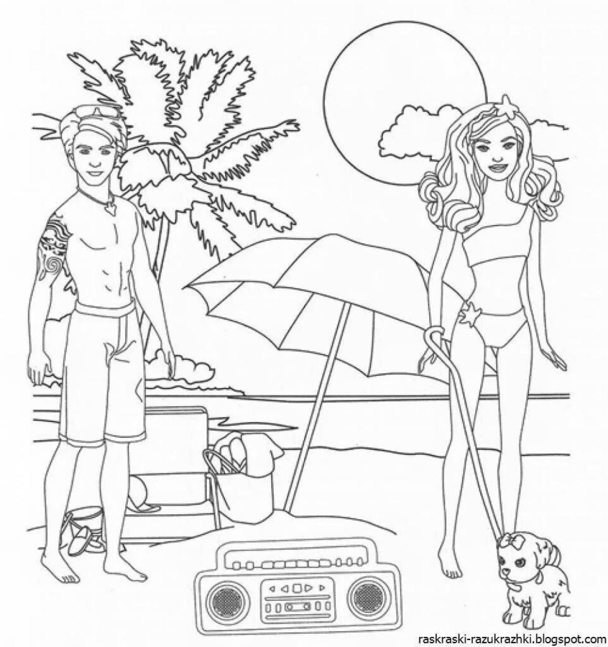 Coloring page holiday barbie in the car